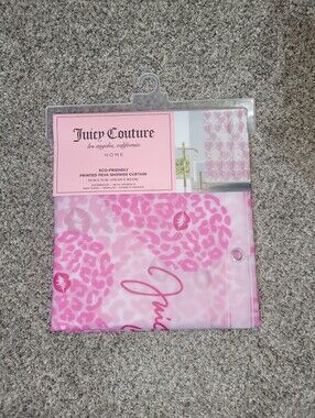 Juicy Couture Shower Curtain Pink Leopard Heart Logo 70x72 Waterproof Y2K